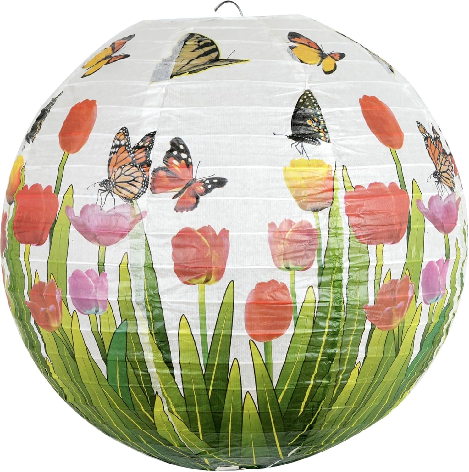 2pc Paper Lampshade Hanging Light Shade 30cm, Oriental Ribbed Japanese Ceiling Fixture with Cherry Blossom & Floral Patterns