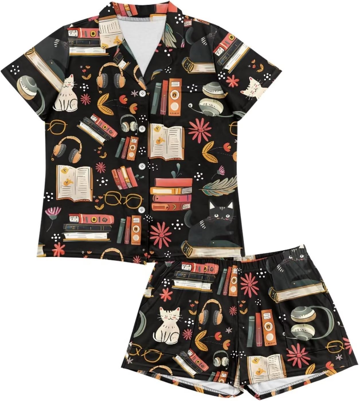 Womens Pajamas Set Button Down Short Sleeve Pajama Sleepwear Collar Nightshirt Casual Lounge Wear Top and Shorts