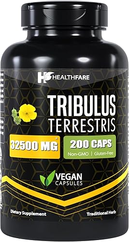 Tribulus Terrestris 32,500 mg 200 Cápsulas Suplemento herbario de alta potencia Apoya el bienestar Sin OMG Sin gluten