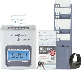 Pyramid Time Systems Conjunto de relógio de ponto 2500 para pequenas empresas, funcionários ilimitados, marfim