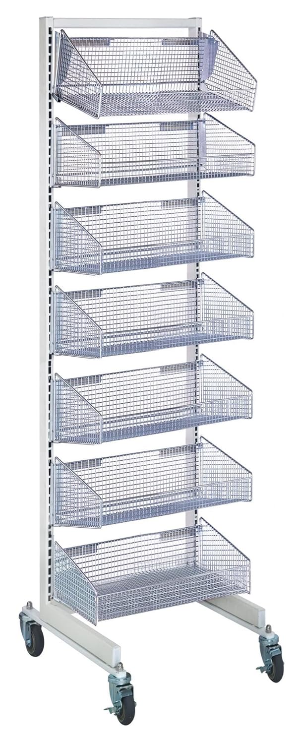 Quantum Storage Systems WS70-SS18-7S Wire Partition 18" Single Sided Wall Hanging System with Seven 1017HBC Baskets