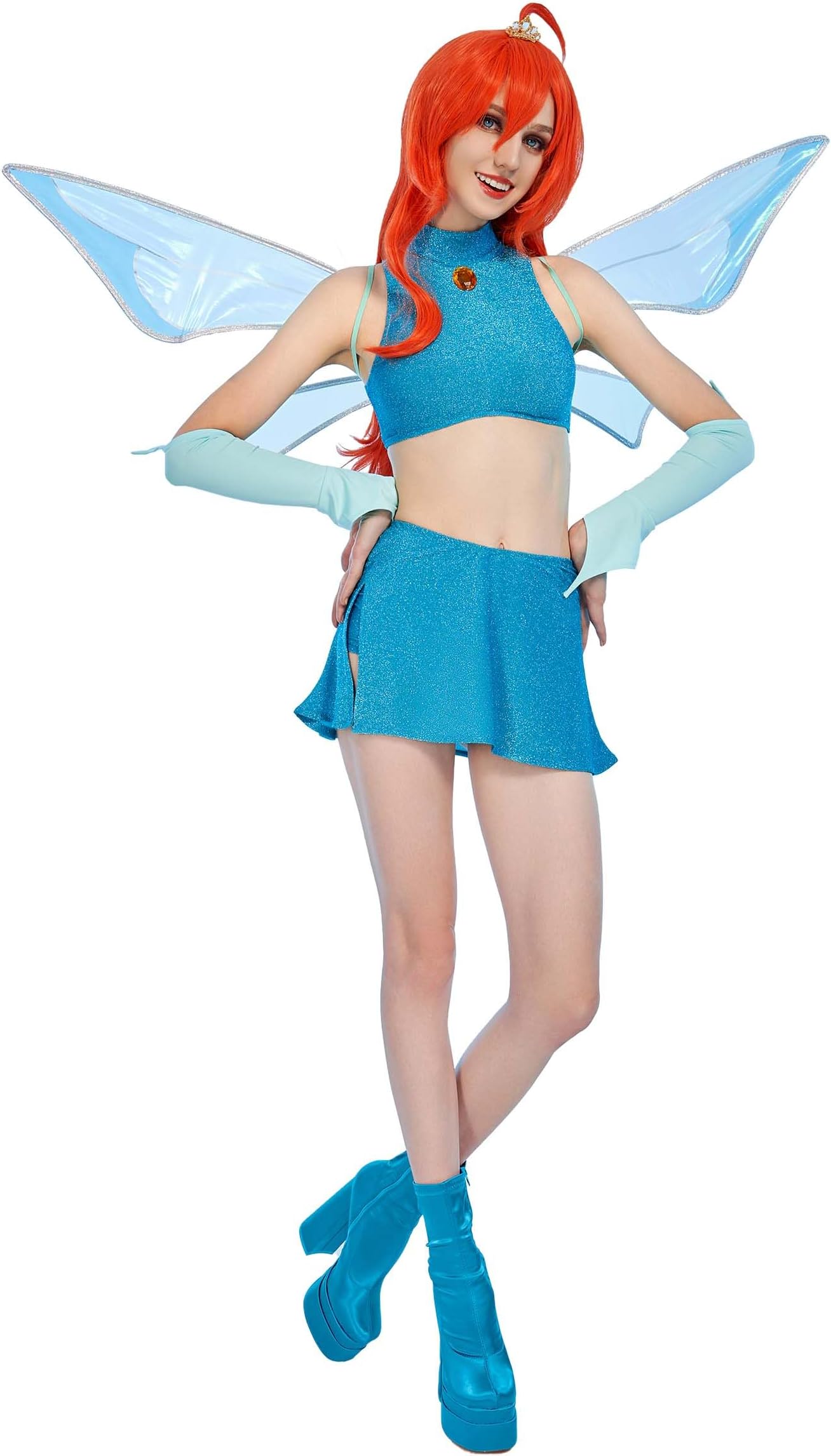 Winx Club Women's Bloom Cosplay Fairy Costume Outfit Top and Skirt with a Pair of Wings