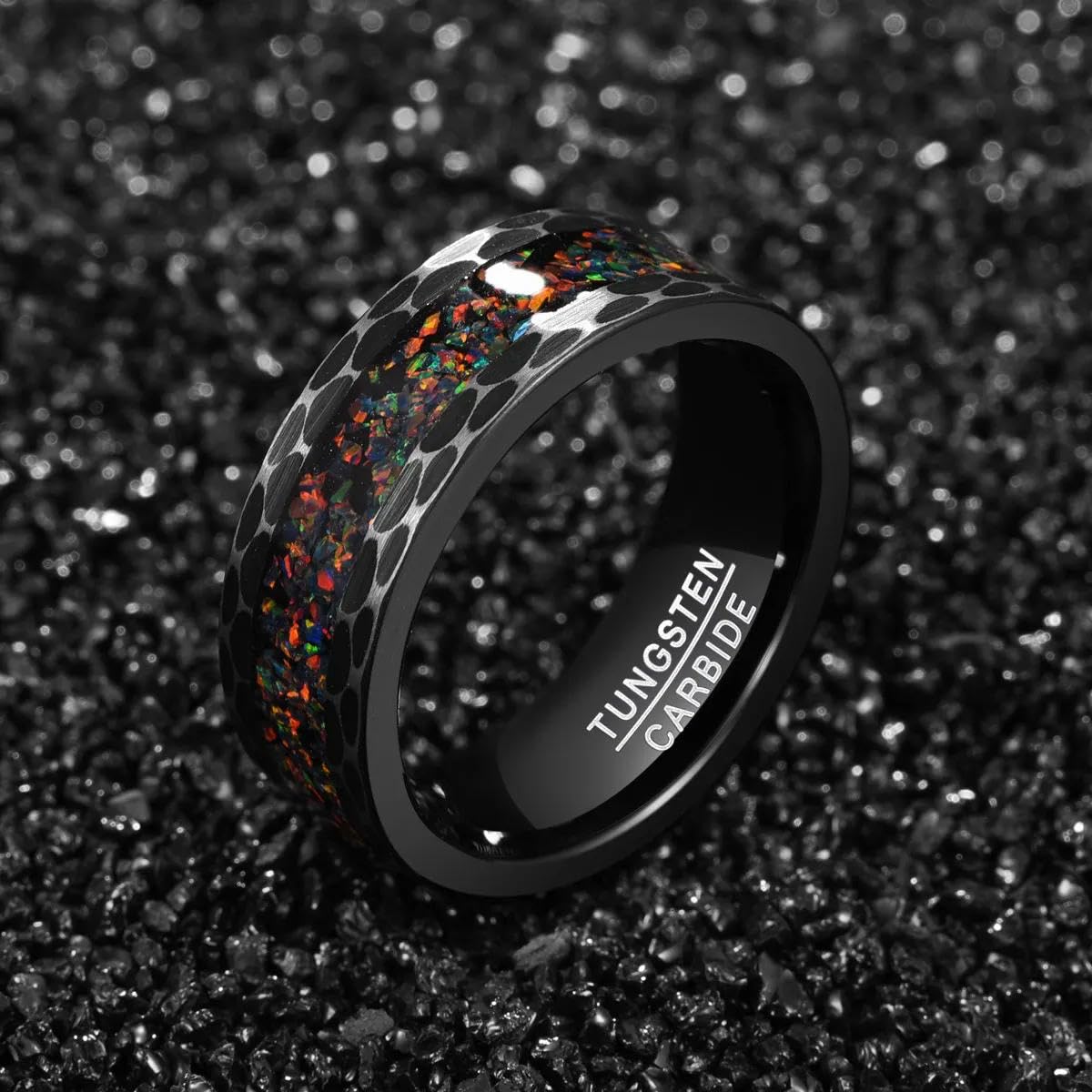 Anillo de carburo de tungsteno con Incrustaciones de Flores cepilladas de Flores de Borde Negro para Hombre Bague Homme de Carbono Negro para joyería de Boda de Matrimonio