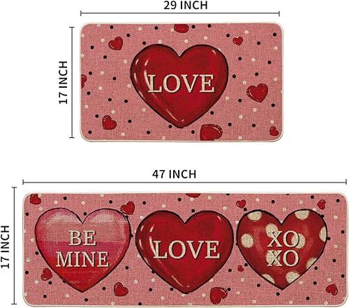 Miniatura 6 de Artoid Mode Pink Love Be Mine - Juego de 2 tapetes decorativos de cocina para el día de San Valentín, diseño de corazón rojo, para fiestas en el