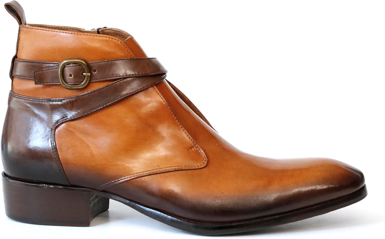 Jo Ghost 2098 Italian Cognac/Brown Leather Ankle Boots W 2 Straps & Buckle