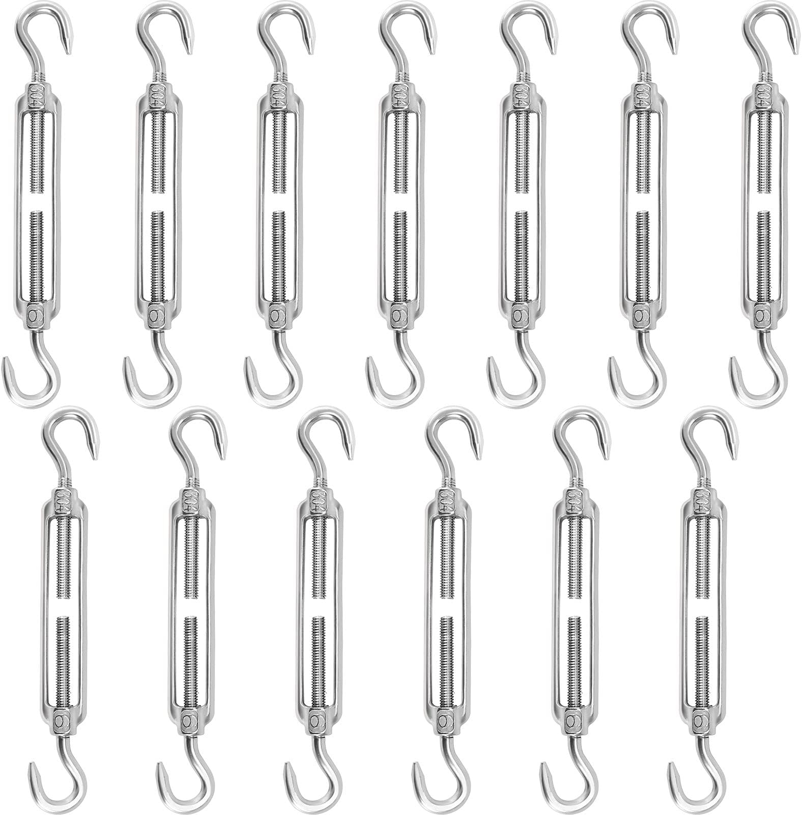 SEHOI 13 Pack M6 Turnbuckle, 304 Stainless Steel Turnbuckle, Heavy Duty Turnbuckle for Wire Rope Tension