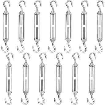 SEHOI 13 Pack M10 Stainless Steel Hook and Hook Turnbuckle, Heavy Duty Hook and Hook Turnbuckle for Wire Rope Tension