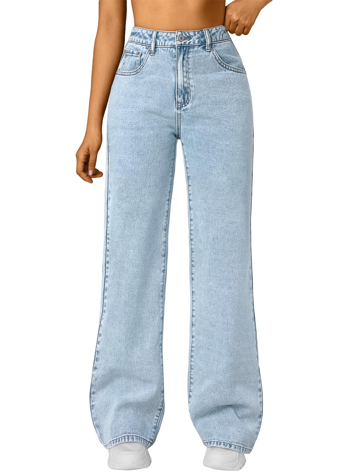 Trendy Queen Women's High Waisted Straight Wide Leg Jeans, Comfort Stretch Baggy Denim Pants