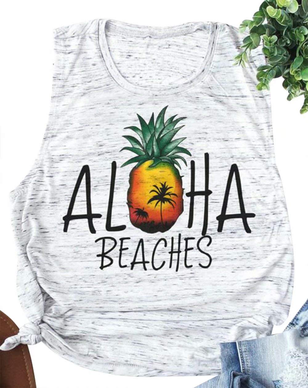 LOTUCY Pineapple Beaches Tank Tops Women Pineapple Print Tank Top Hawaiian Tanks for Women Summer Sleeveless Tee Shirts