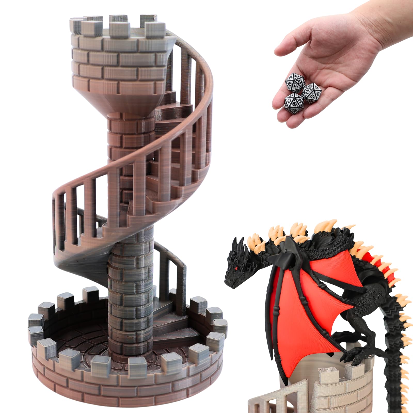 Wyvern Castle Dice Tower (con 7 dadi poliedrici e un drago) per giochi da tavolo, giochi di D & D e giochi di ruolo, dungeon e draghi, perfetta decorazione da tavolo e regali a sorpresa per feste