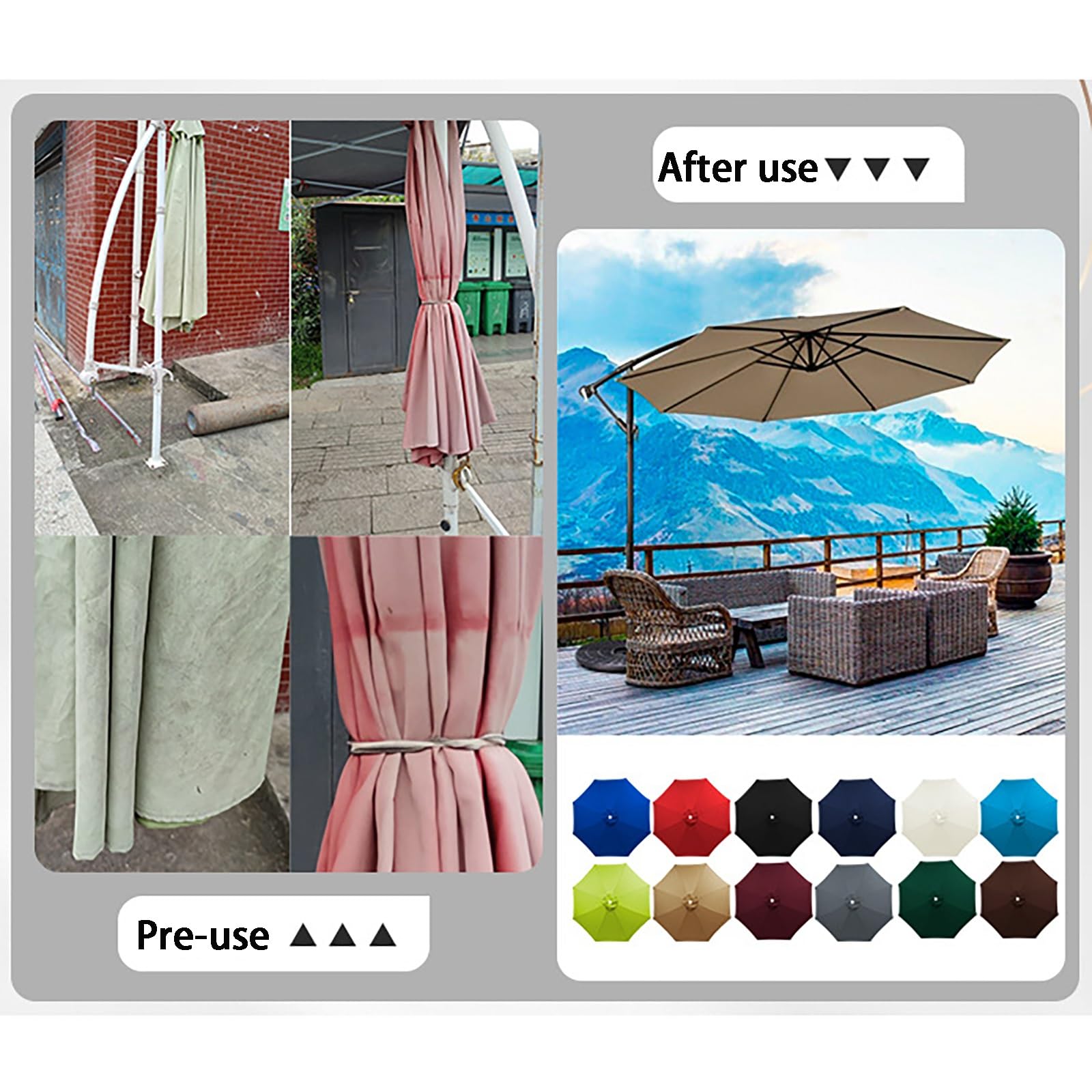Housse de parasol cantilever de 300 cm, en polyester résistant aux UV et lavable, pour terrasse et jardin, protection extérieure résistante aux intempéries