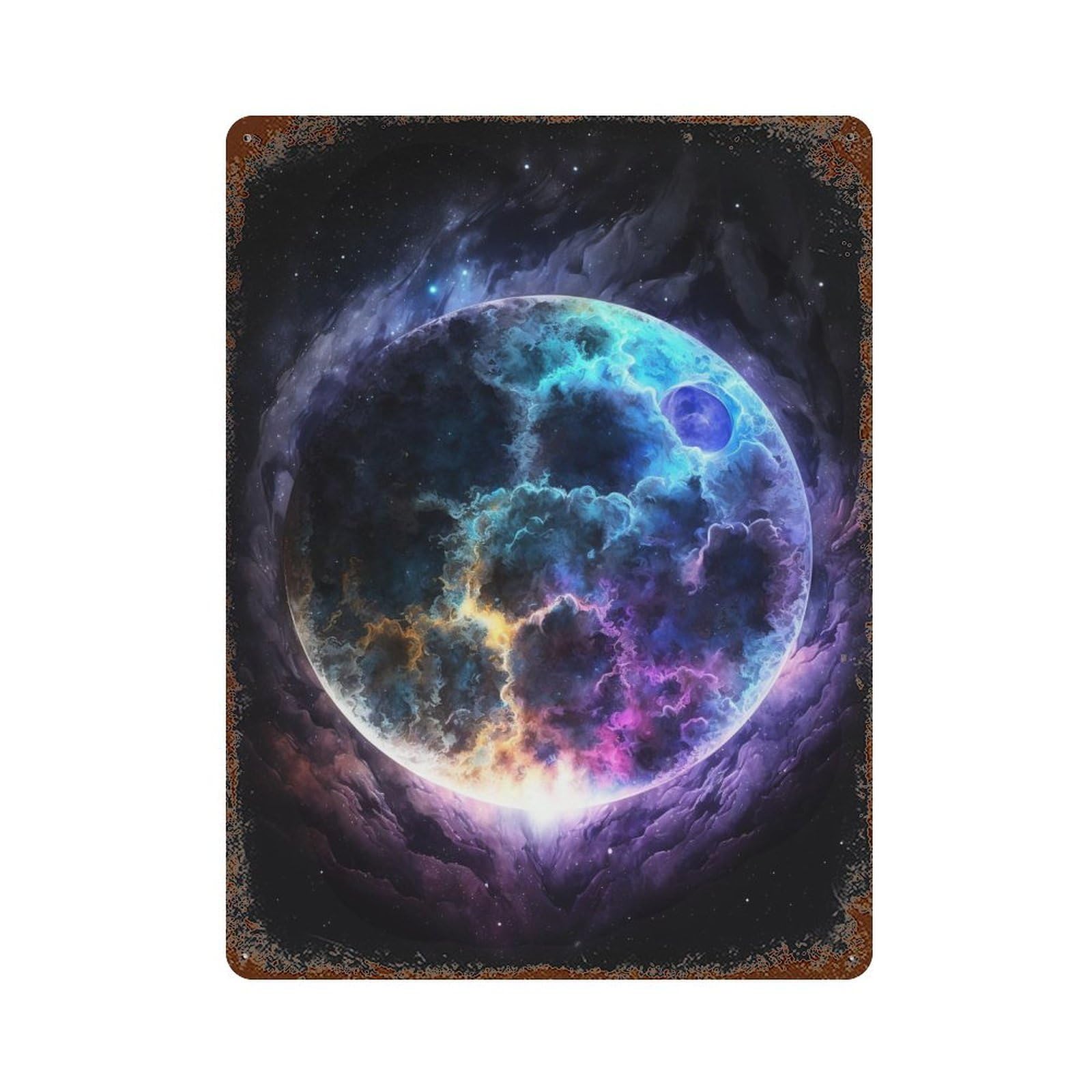 Cosmic Moon Painting Rusty Metal Tin Sign 15.7"x11.8", Ideal for Shed, Workshop And Garage Wall Decor