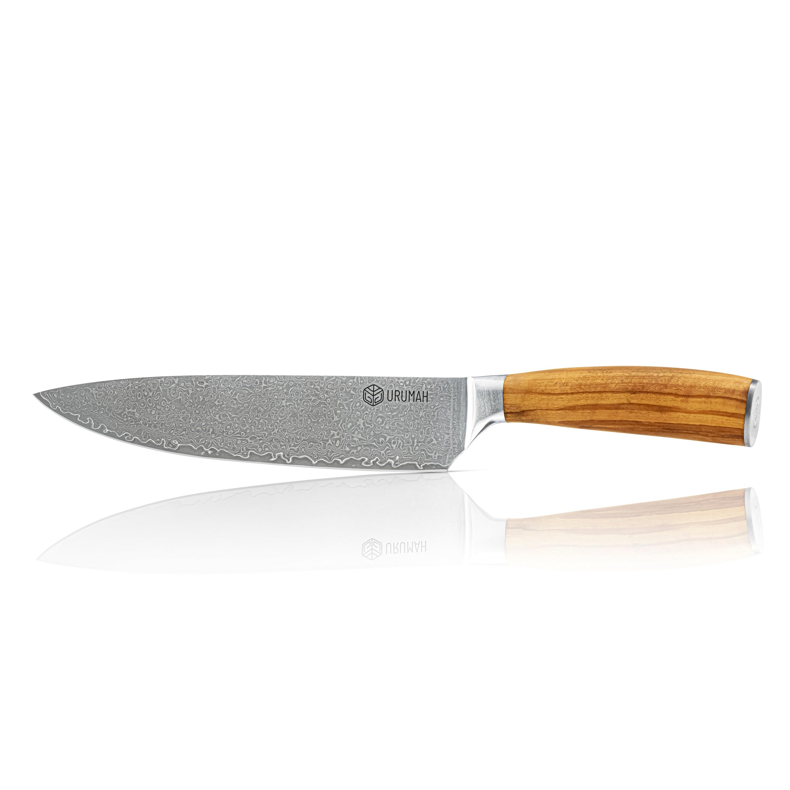 Coltello da Cucina Giapponese 20cm Damasco a 67 strati acciaio inossidabile, manico in legno di ulivo, con custodia protettiva e confezione regalo. Coltello da chef in Damasco.