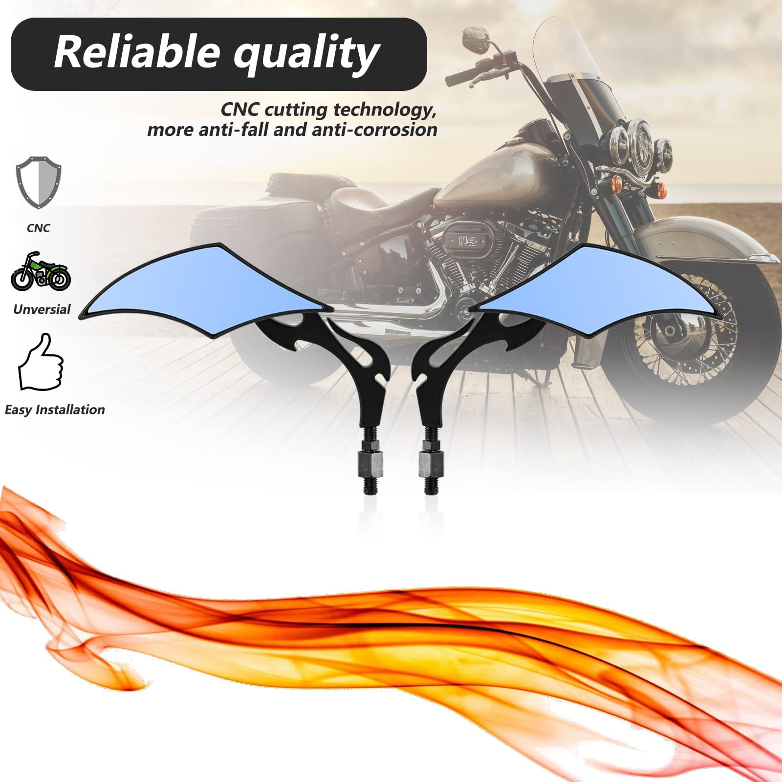 Krator Black Rear View Mirrors Pair With Adapters - Compatible With Kawasaki Vulcan Classic Custom 900 - View #4