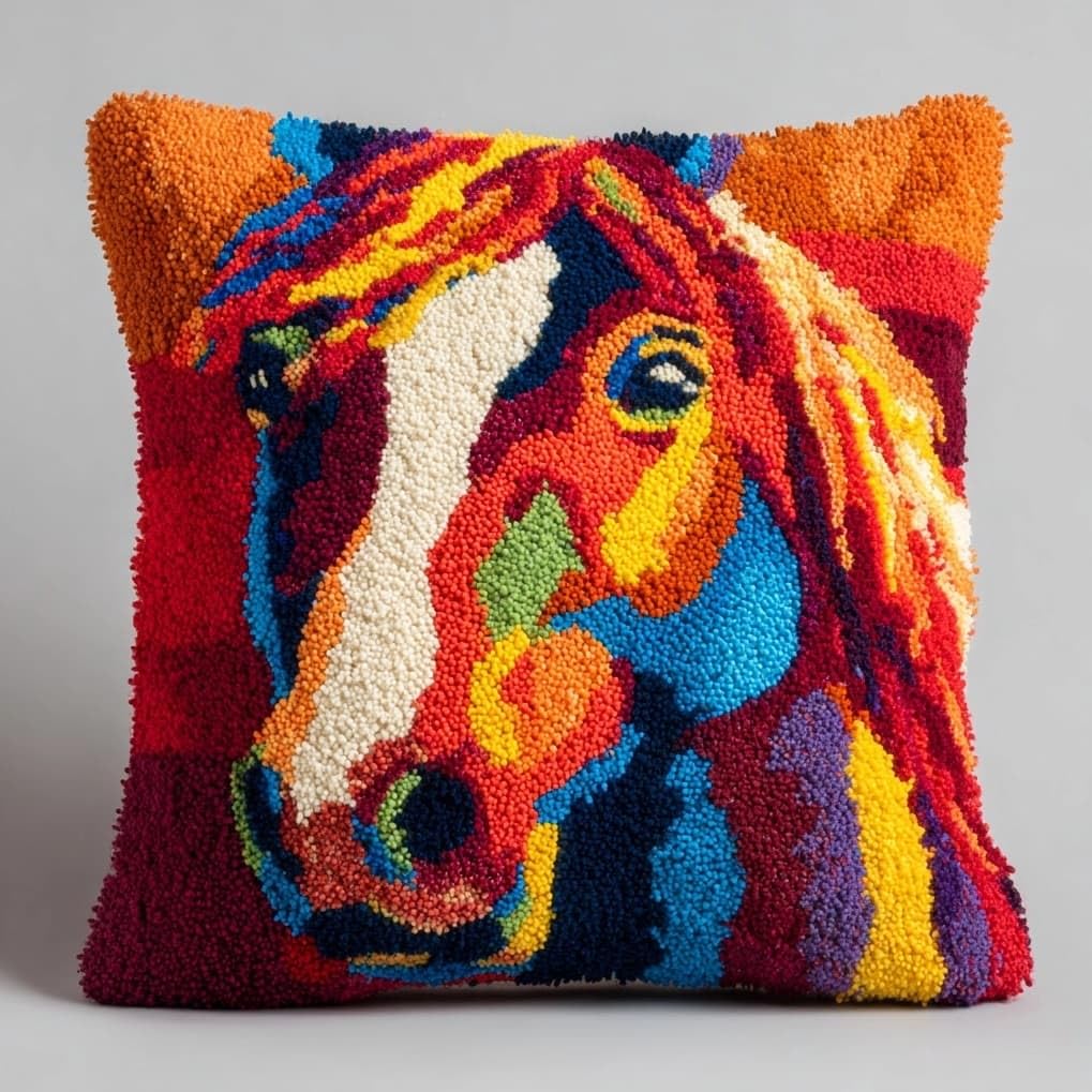 Axiangzik Colorful Horse Latch Hook Cushion Kits,