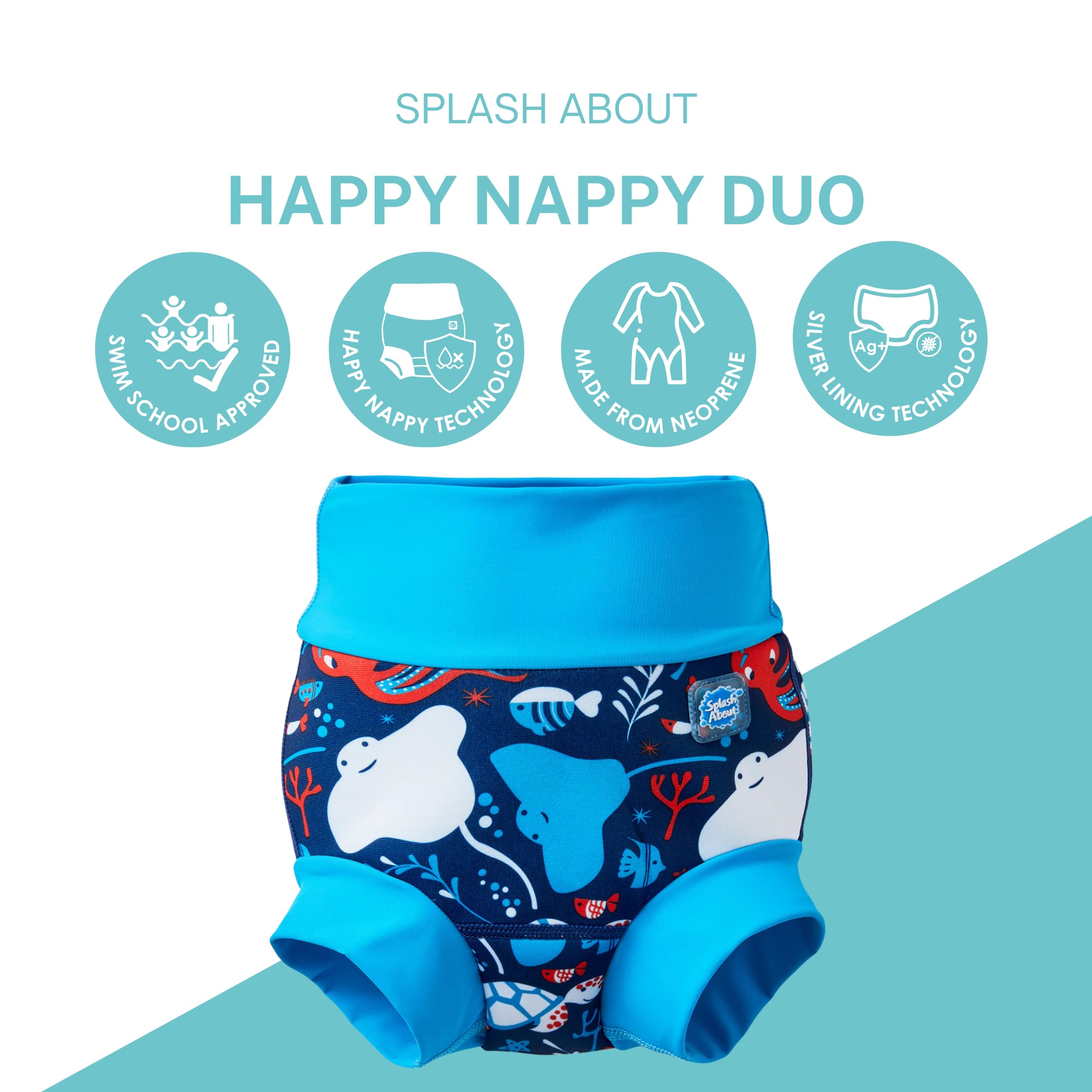 Splash About Happy Nappy Duo Reuseable Swim Nappy for Babies and Toddlers (Under The Sea, 0-3 Months) - Image 2