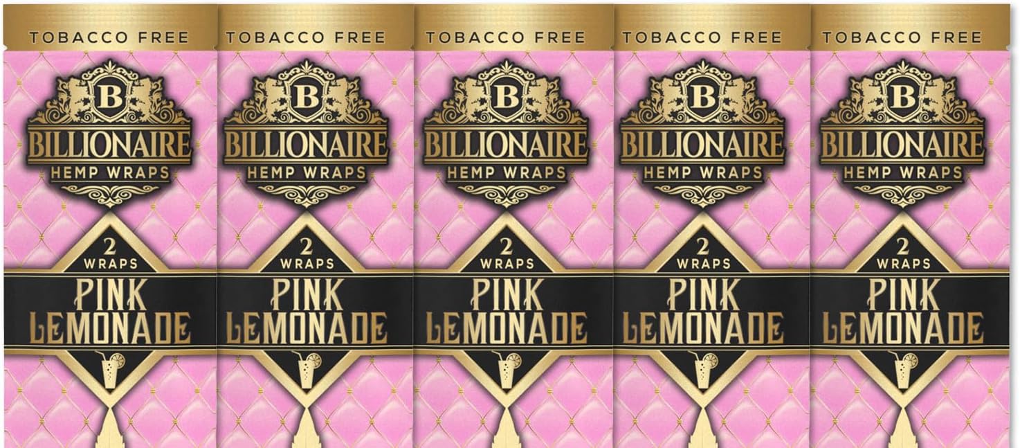 Billionaire Wraps - Pink Lemonade Flavor - 5 Pouches, 2 Leaves Each. 10 Total Leaves.