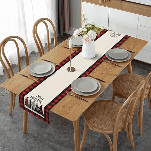 Miniatura 2 de UYPGOIN Camino de mesa de árboles de Navidad a cuadros rojos y negros de temporada de invierno feliz Navidad cocina comedor decoración para