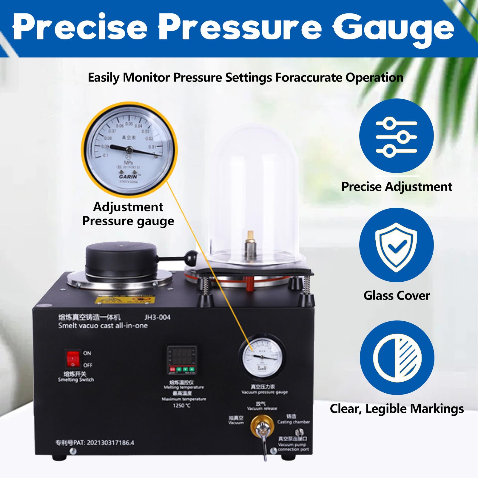Máquina de fundición al vacío, pantalla digital, herramienta de fundición de metales preciosos a alta temperatura, 1/2 HP, con crisol de grafito, para la fabricación de joyas de oro y plata. 2KG