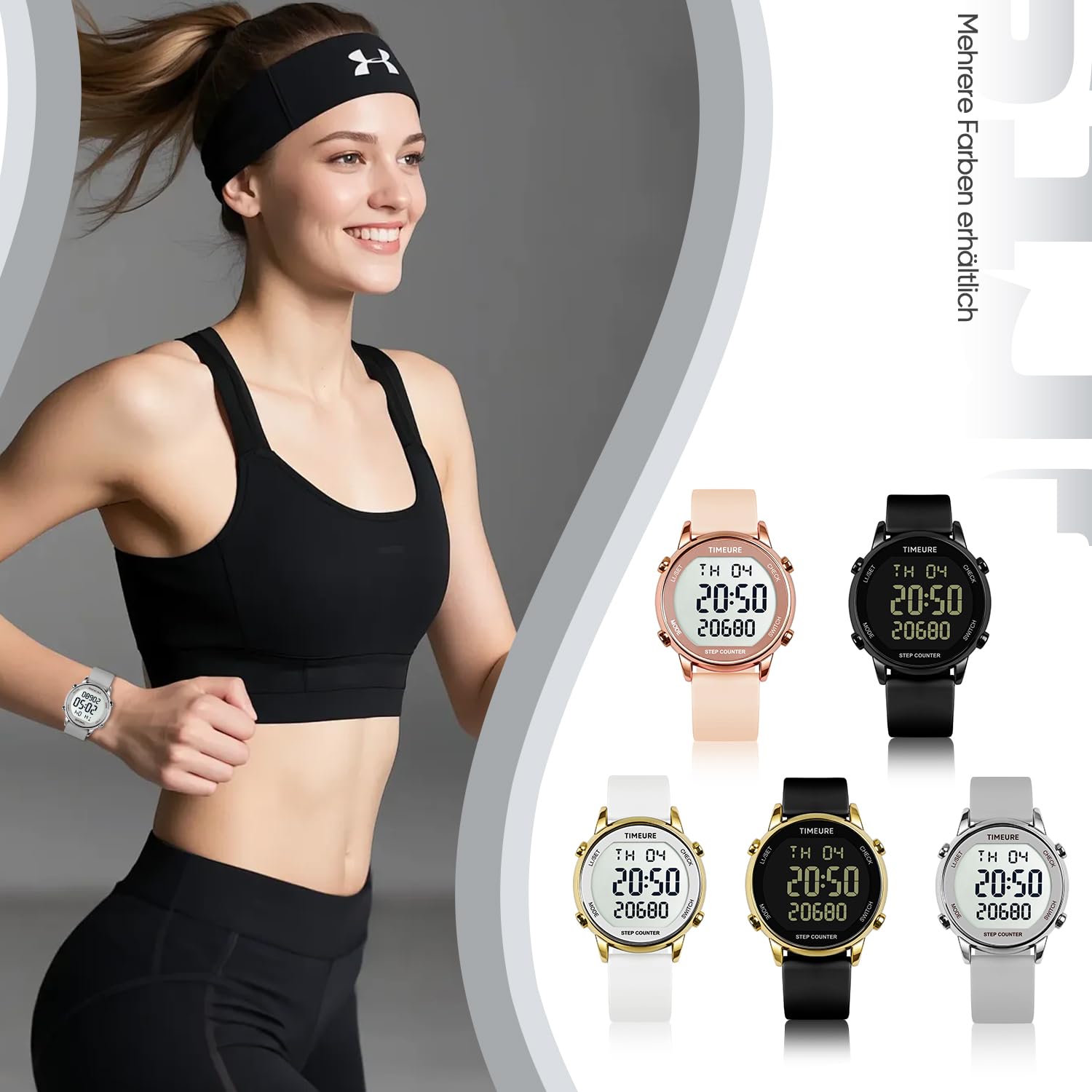 TIMEURE Reloj podómetro para mujer, contador de pasos para caminar, no requiere aplicación/teléfono, contador de pasos, resistente al agua, seguimiento de calorías, seguimiento de distancia, alarma