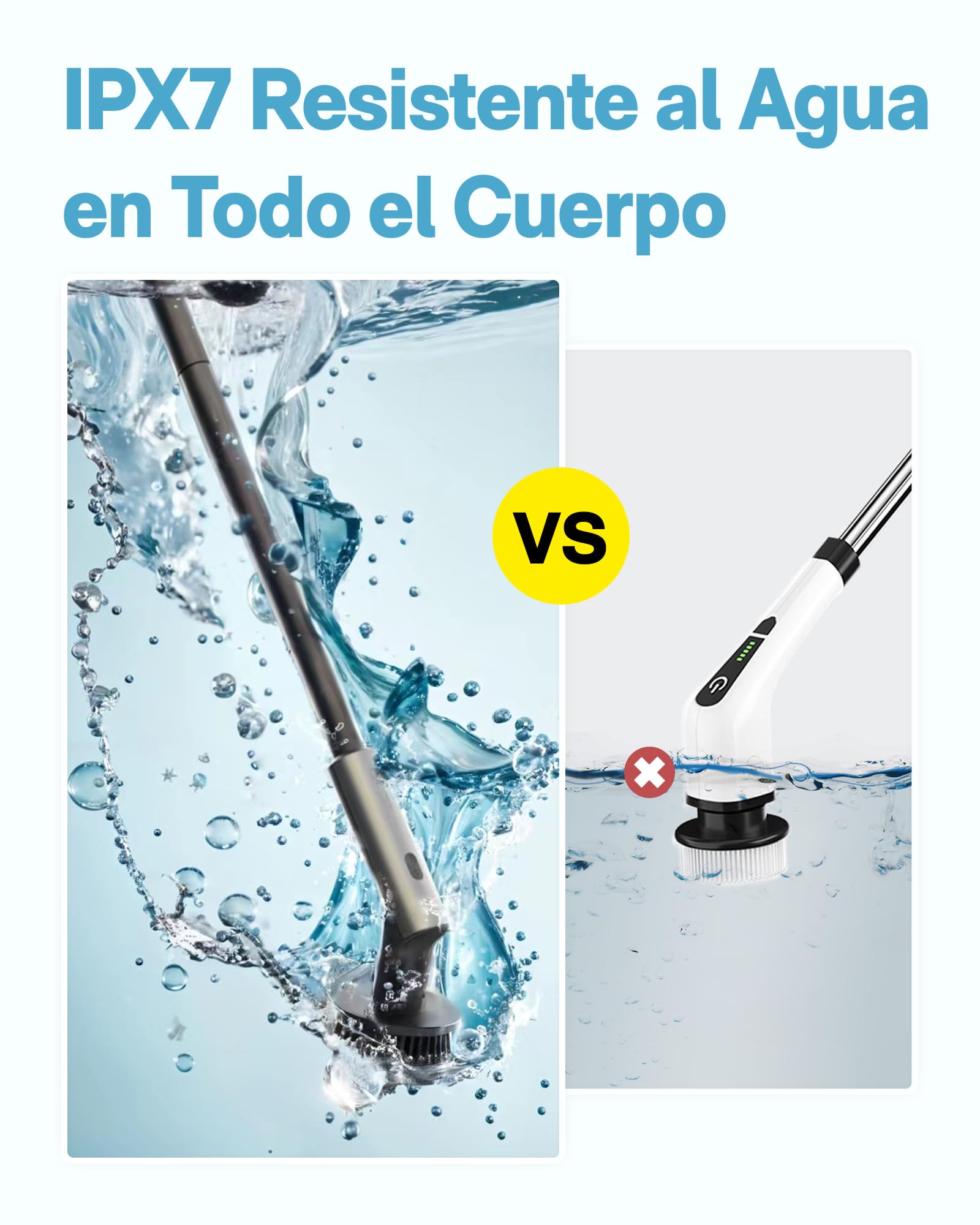 HOTO Cepillo Electrico Limpieza Hogar, Cepillo Limpieza Electrico con 6 Cepillos Reemplazables, 2 Velocidades, Mango Ajustable 90-120CM, IPX7 Resistente al Agua, para Baño, Cocina, Coche, Tina