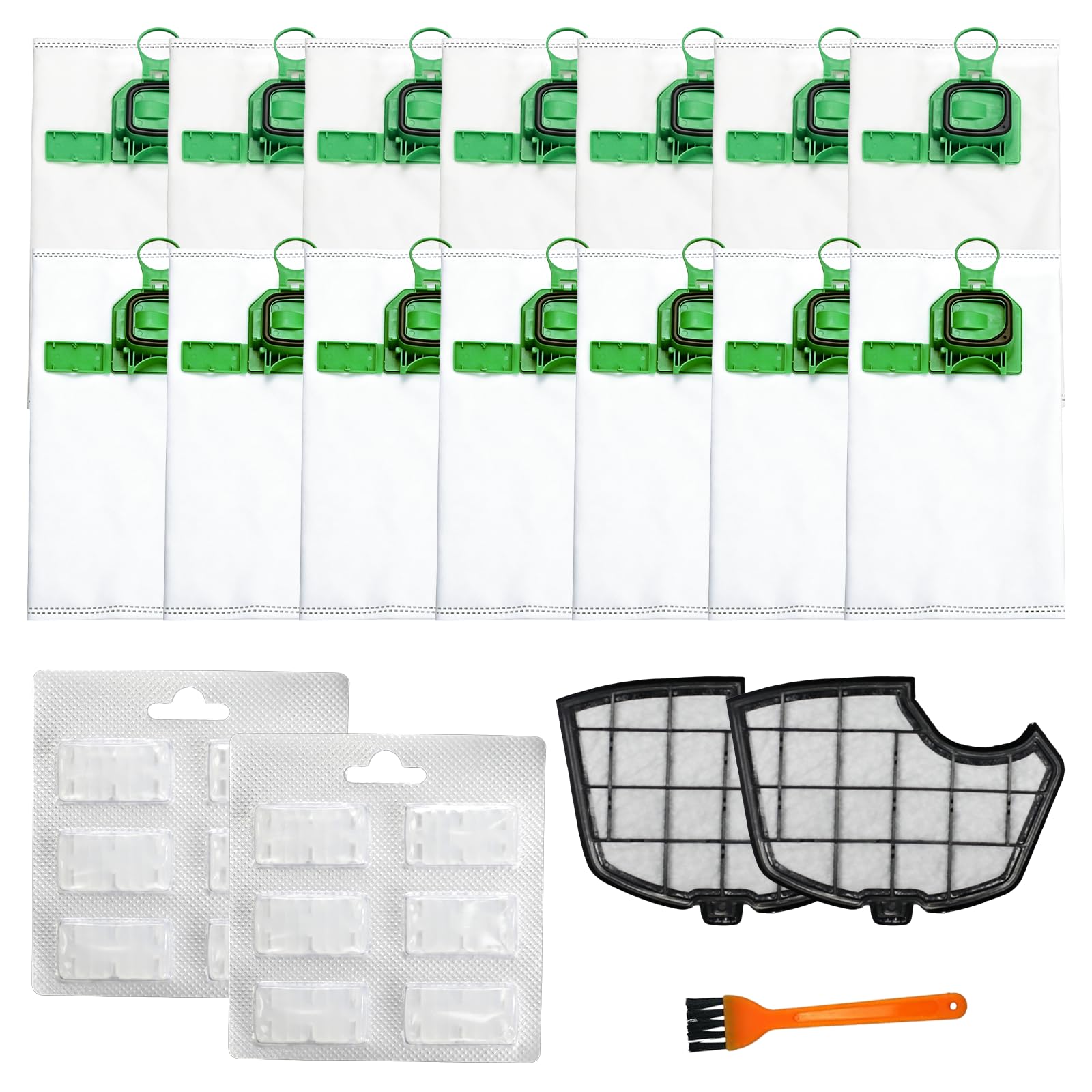 14 Stück Staubsaugerbeutel kompatibel mit Vorwerk Kobold VK140 VK150 FP140 FP150, Zubehör Set mit 2 Filtern, 2 Duftstoffen & 1 Reinigungsbürste
