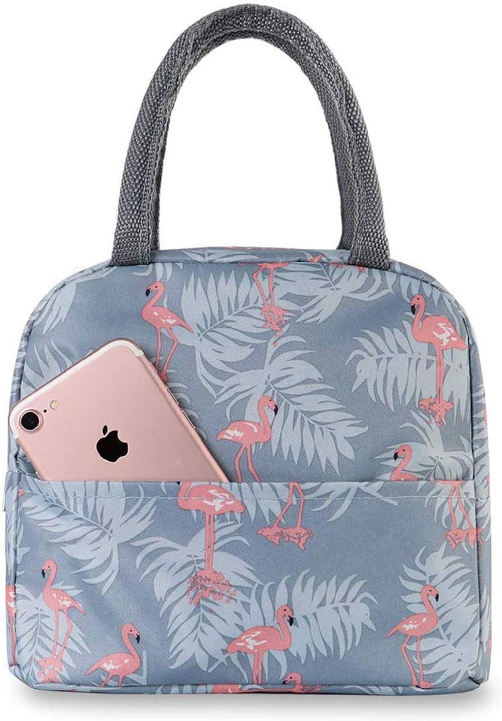 Insulated Lunch Bag for Women Reusable Lunch Tote Meal Prep Bag with Front Pocket for Kids Workers School Picnic Travel Cooler Bag Lunch Handbag Zipper Closure Stylish Lunch Box (flamingo)