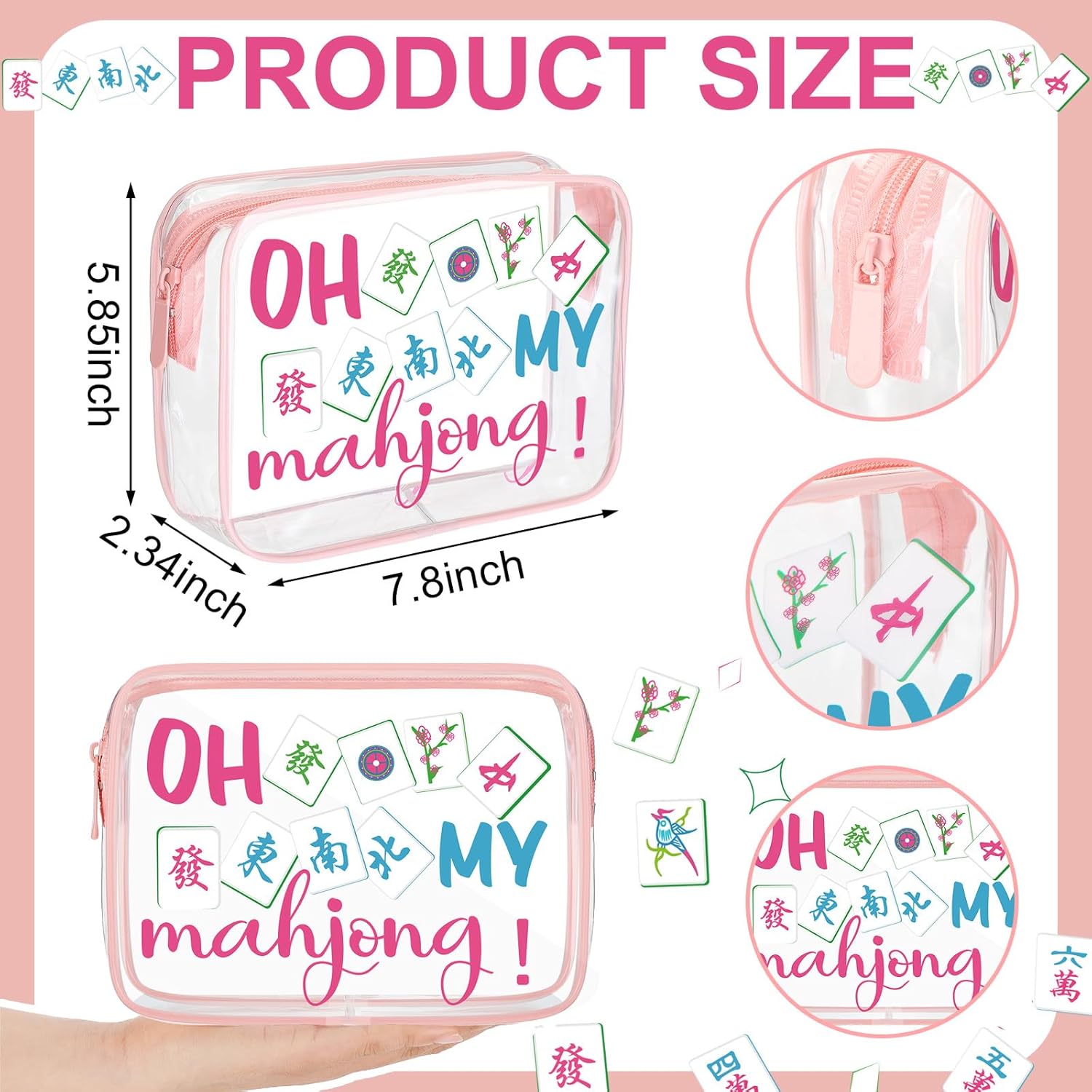 Abbylike 9 Pcs Mahjong Gift Clear Makeup Bag for Women Mahjong PVC Cosmetic Zipper Pouch Mah Jong Lover Gift Bags Mah Jong Lucky Gifts for Friends Players Game Night Birthday Christmas Travel Pouch - Image 3