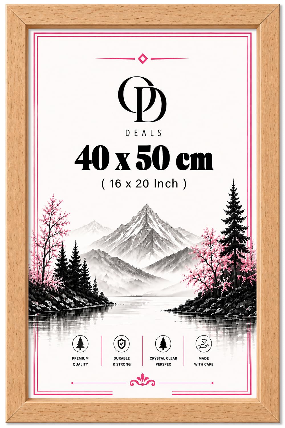 OD Deals 16x20 Inch Beech Photo Frame - Modern Flat Style MDF Picture Frame with Non-Reflective & UV Protective Perspex - Large Wall Mount Poster Frame for Home or Office