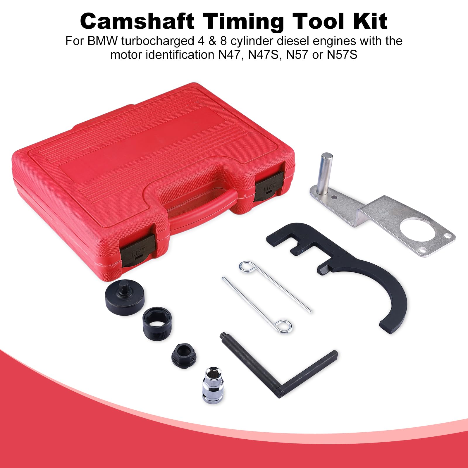 FreeTec 8pzs Kit Calado Distribución, Herramienta Cadena Distribución Motor Diésel, Utiles Calado Bloqueo Árboles de Levas Volante Motor Bomba de Combustible para BMW N47 N47S N57 N57S 320d 1.6 2.0
