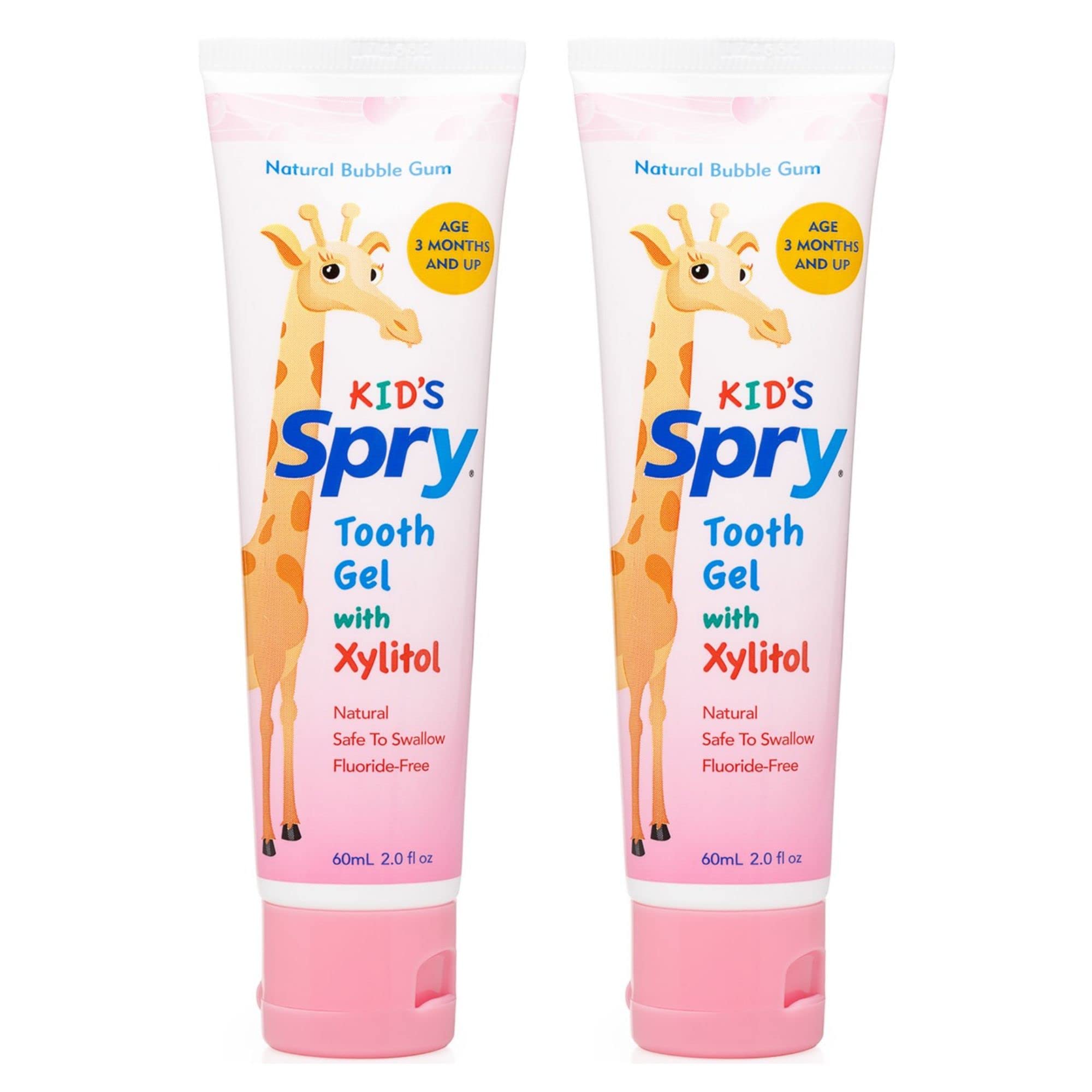 Natural Xylitol Toothpaste for Baby, Toddler and Kids Age 3 Months and Up - Fluoride Free Tooth Gel, Tasty, Support Development of Emerging Teeth, Bubble Gum 2 Fl Oz (Pack of 2)