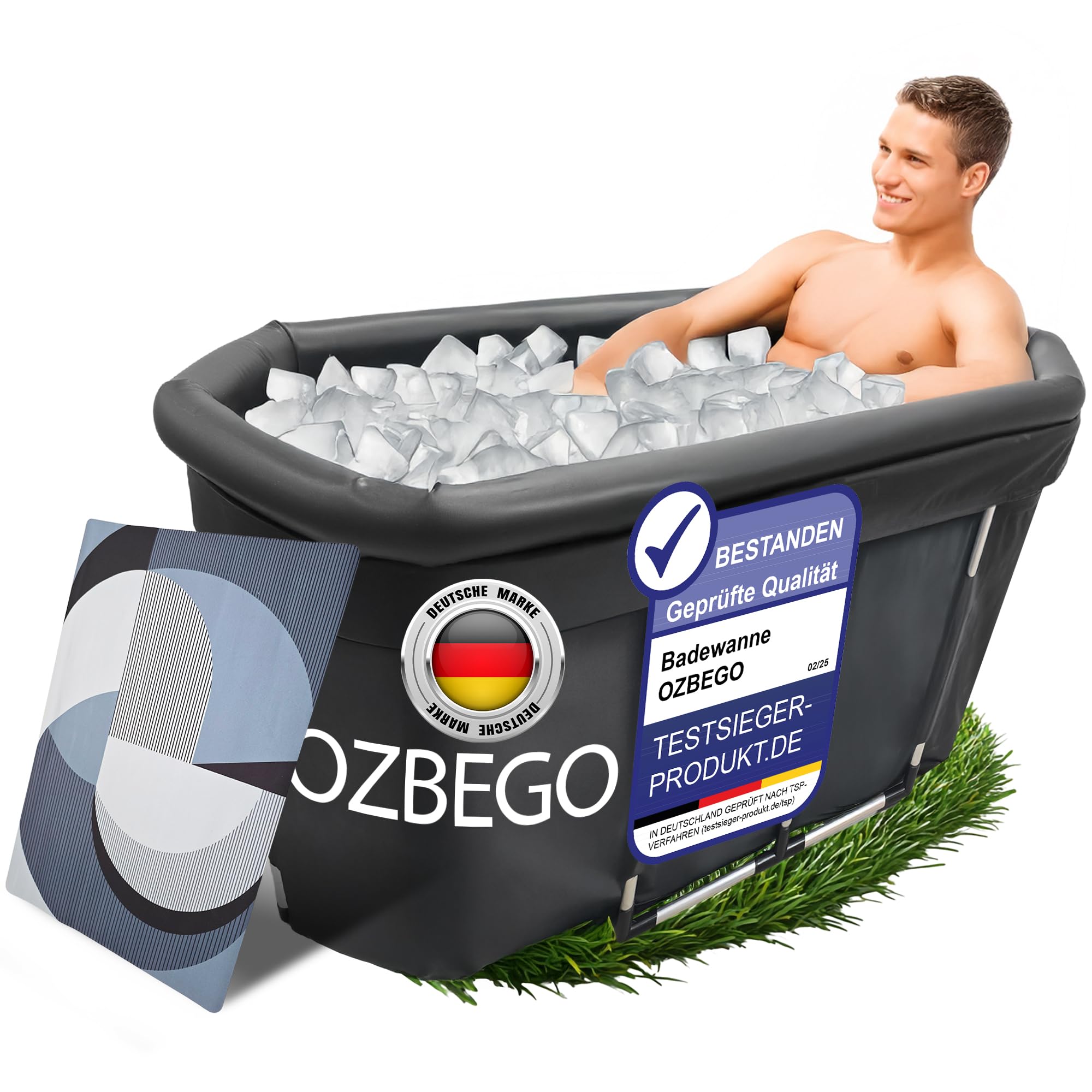 Eiswanne XL Tauchbecken Eisbad Set mit Deckel Tasche Luftringabdeckung Badewanne für Erwachsene Ice Bath Zubehör Eisbaden Tonne Outdoor Eistonne Mobile Badewanne