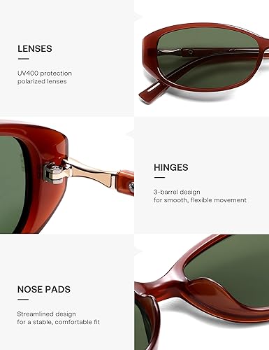 Miniatura 5 de SOJOS Lentes de sol retro ovalados polarizados de moda para mujer, elegantes de los años 90, ligeros y estrechos, SJ2641