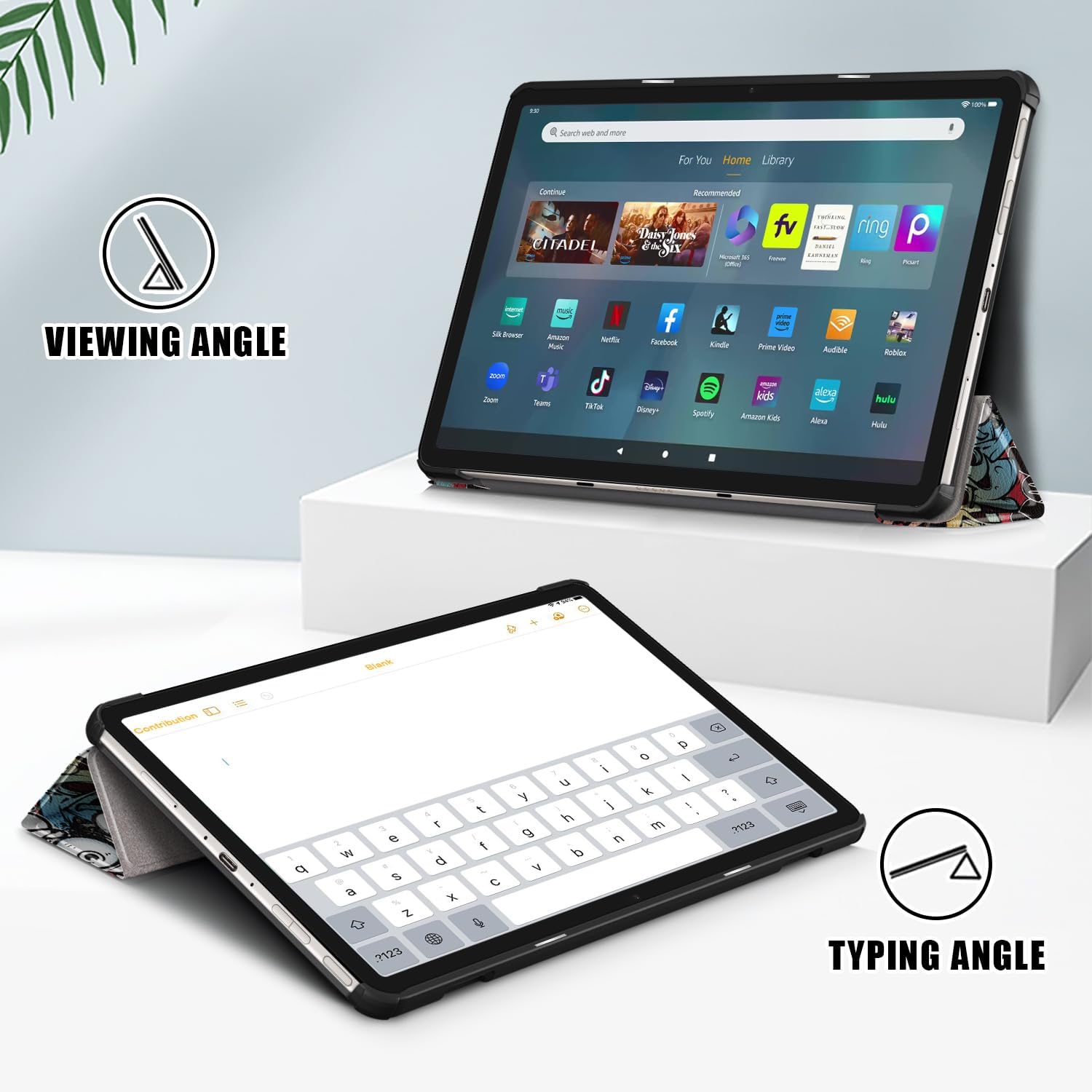 Case for Amazon Fire Max 11 Tablet (13th Generation, 2023), Techcircle Slim Lightweight Trifold Stand Magnetic Hard Shell Flip Cover PU Leather Protective Folio Book Cover, Graffiti