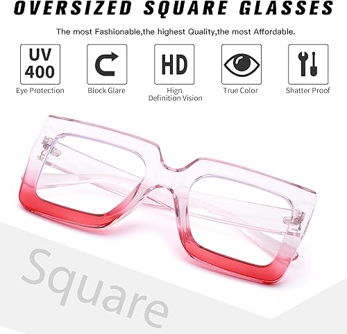 Miniatura 4 de Gafas de luz azul de gran tamaño para mujer, gafas de marco cuadrado grande, gafas transparentes de computadora sin receta..