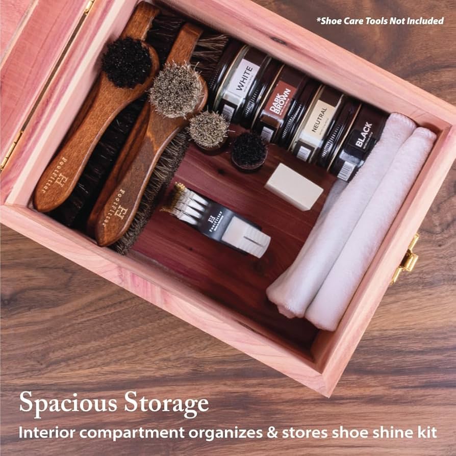 FootMatters Shoe Shine Valet Box - Hardwood Boot & Shoe Care