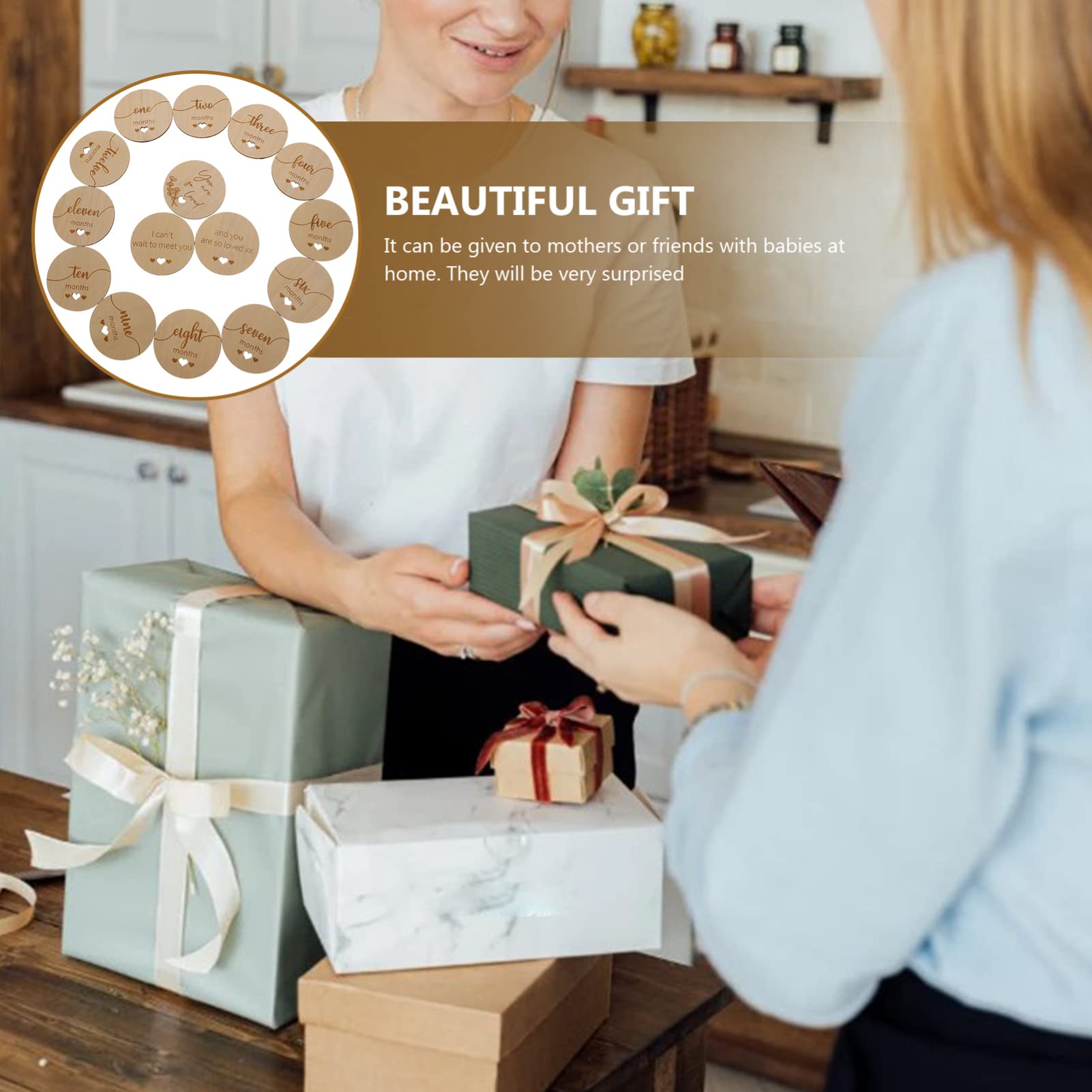 KOMBIUDA Growth Cards Baby Monthly Wooden Birth Commemorative Cards Set for Cherished Memories