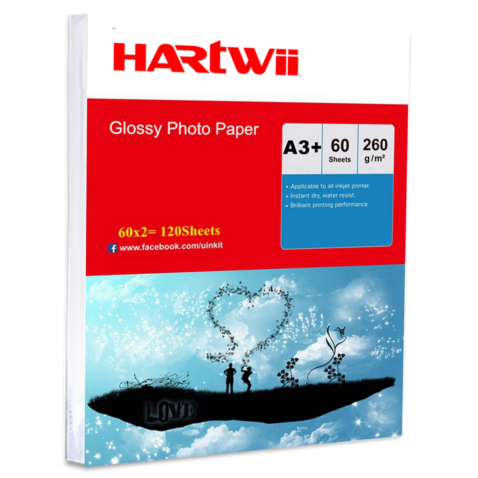 Gruby papier fotograficzny A3 Plus 330 x 483 mm - 120 arkuszy A3+ papier atramentowy super biały 260 g/m2 wysoki błyszczący 33 x 50 cali Hartwii