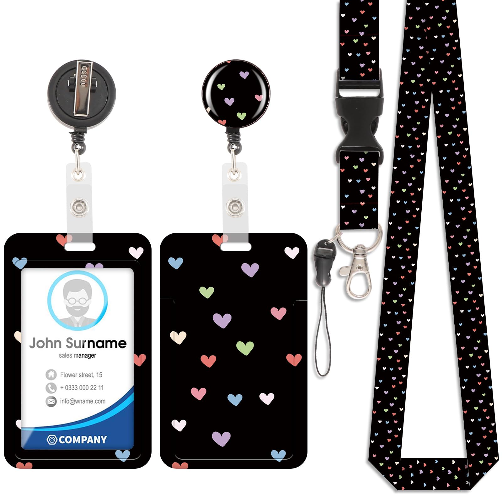 Porta Tarjetas Identificativas, Lanyard con ID Card Badges, Porta Tarjetas con llavero Extensible para Mujeres, Profesores, enfermeras, doctor, estudiante（Amar）