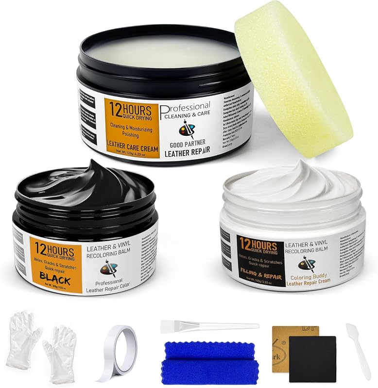Quick-Dry Black Leather Repair Kit with Re...