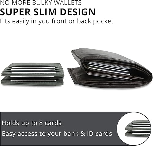 Miniatura 3 de Garzini Cartera mágica con soporte para identificación cartera minimalista con tarjetero RFID cartera de cuero para 8 tarjetas 01 Negro Carbono