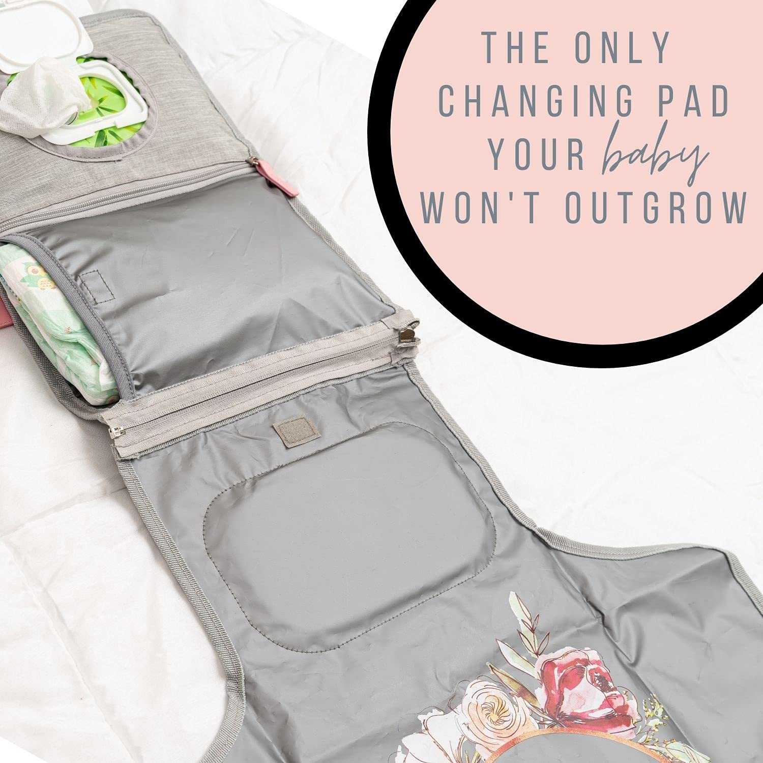 Frolickly Portable Diaper Changing Pad | Extra Long 33" Inch Changing Mat for Newborns and Toddlers | Protect Baby Girl's Head with Diaper Pocket | Waterproof Travel Changing Pad : Baby