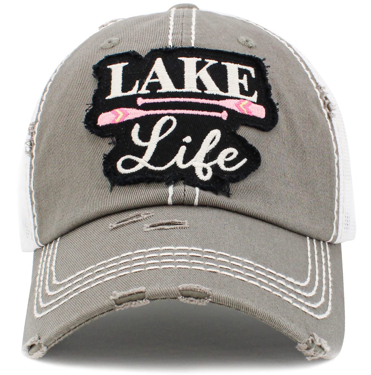 Vacation Beach Camping Womens Baseball Cap Distressed Vintage Unconstructed Embroidered Patch Hat