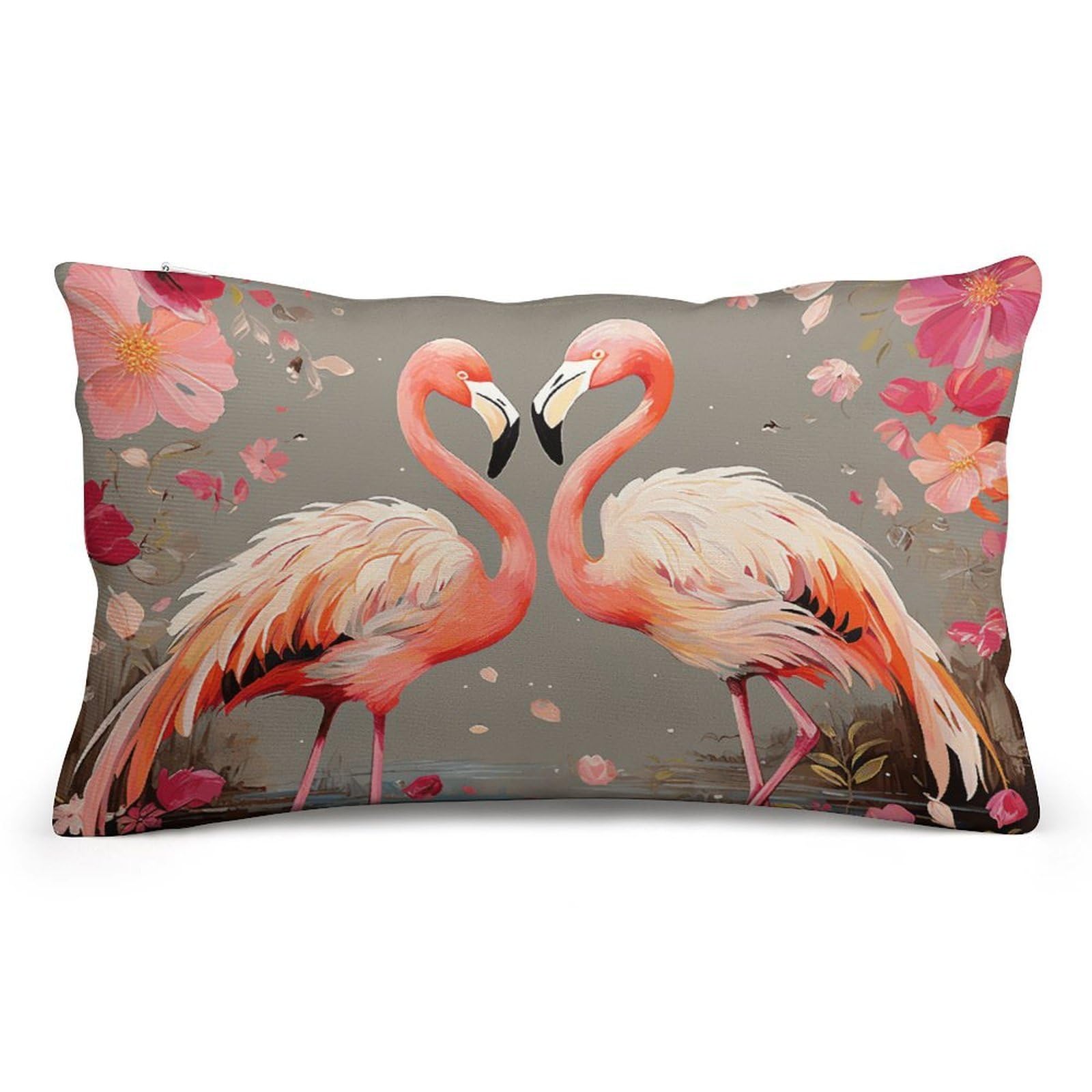Velvet Pillowcases Standard Size 8"x12", Ultra Soft Breathable Pillow Cases for Bed, Luxury Cozy Fuzzy Pillow Shams, Lumbar Pillow Cover, Flamingos and Flowers Cushion Case Home Decor