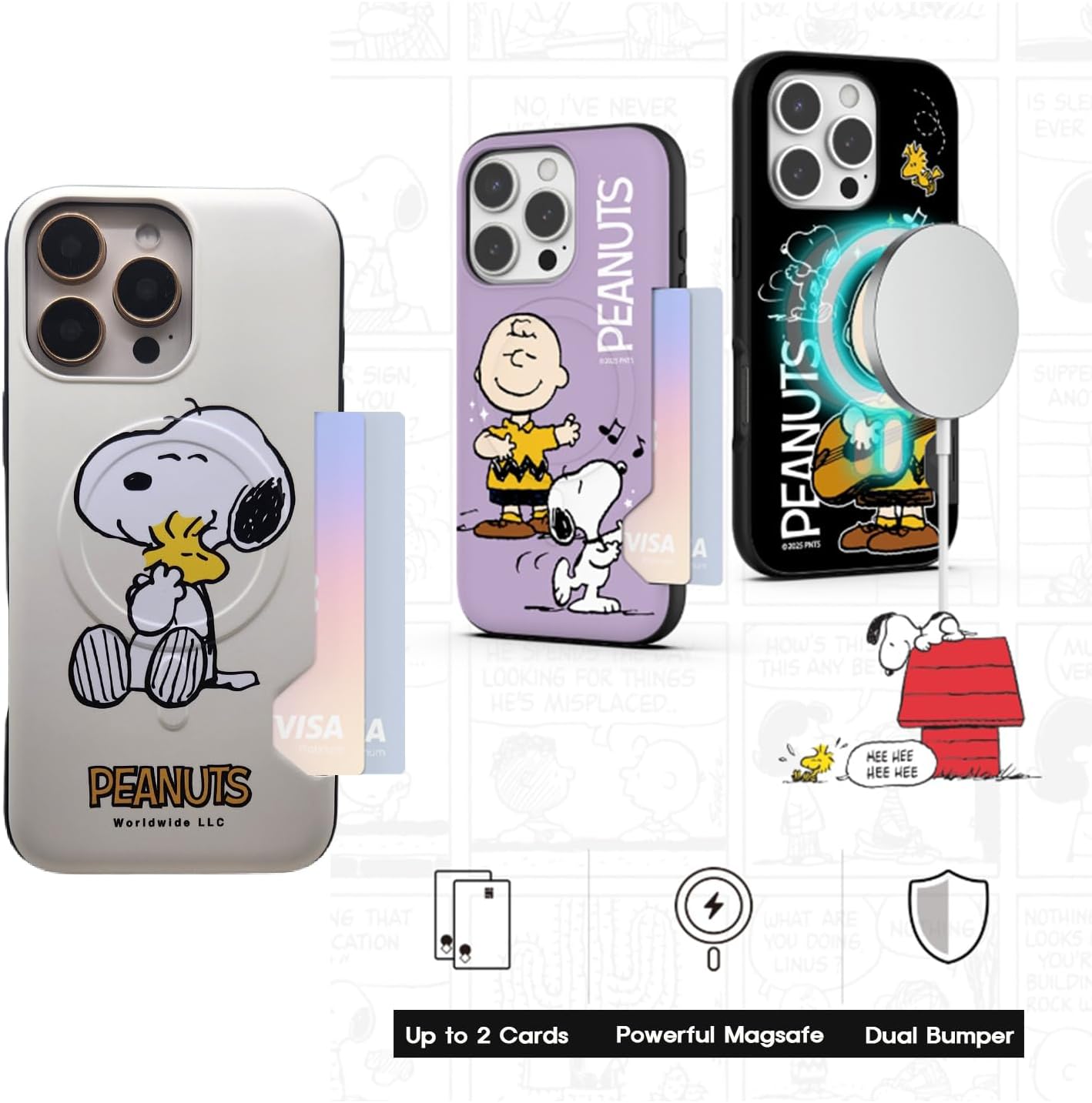 Cartoon Manga Animation Anime Phone Case Shockproof Dual Bumper Case for iPhone 16 Pro Max 6.9 inch/UV Color Printing Card Wallet Phone case Compatible with MagSafe (Peanuts)