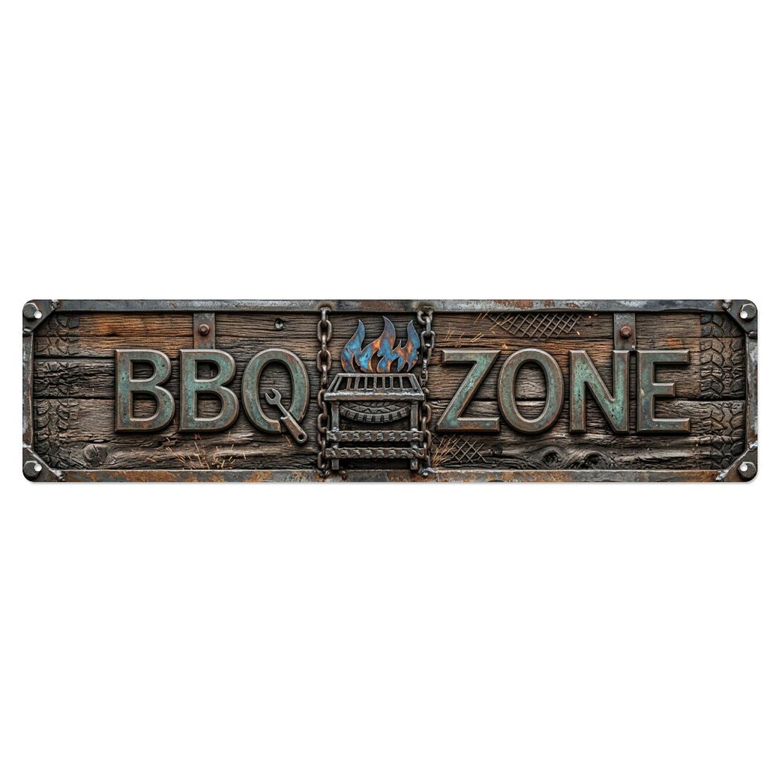 BBQ Zone Industrial Garage Metal Tin Skinny Sign Plaque Wall Decor for Cafe, Club Bar, Office, Home Garden Metal Poster 4x16Inch