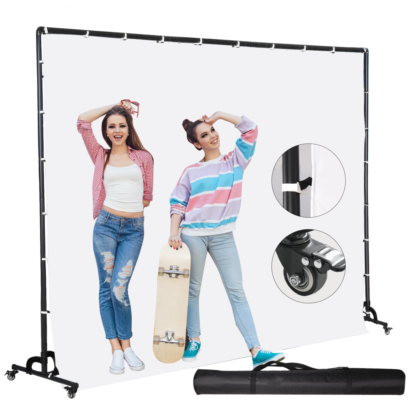 FEIFANTEAM Movable White Backdrop Stand with Pulley, Suitable for Studio Photography, Stage Background Layout, Portrait and Product Photography, Live Streaming, Cutout (7 * 10FT)