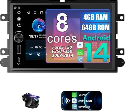 8 Core 4G+64G Car Radio Stereo for Ford F150 2004-2008, F250 F350 2006-2014 | 7" OLED Touchscreen Radio Stereo, Wireless CarPlay & Android Auto, SWC, AM/FM/RDS, 32 EQ, 1080P backup camera