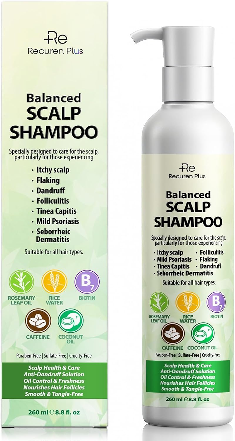 Folliculitis Shampoo Seborrheic Dermatitis Psoriasis Shampoo: Scalp Dandruff, Dry Scalp & Flake Control — Sulfate-Free, Nourishing with Salicylic Acid, Piroctone Olamine, Rice Water, Rosemary Oil 260ml