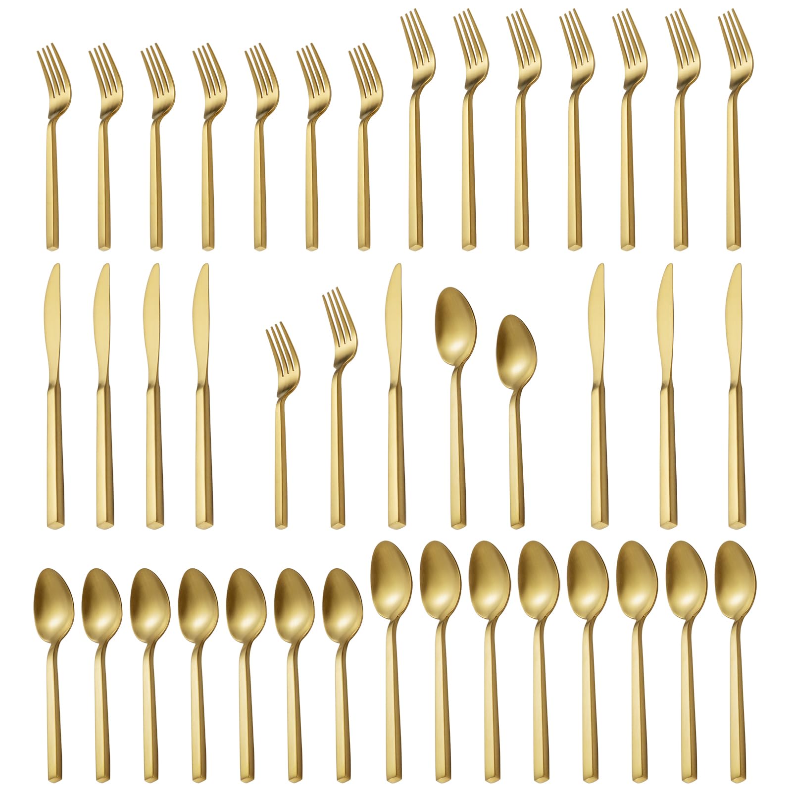 Cube Gold 40-Piece Forged Stainless Steel Matte Flatware Set for 8